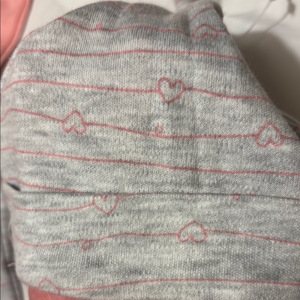 Pink and Gray Baby Outfit Set, Onsie, Pants, and Hat - Picture 3 of 6